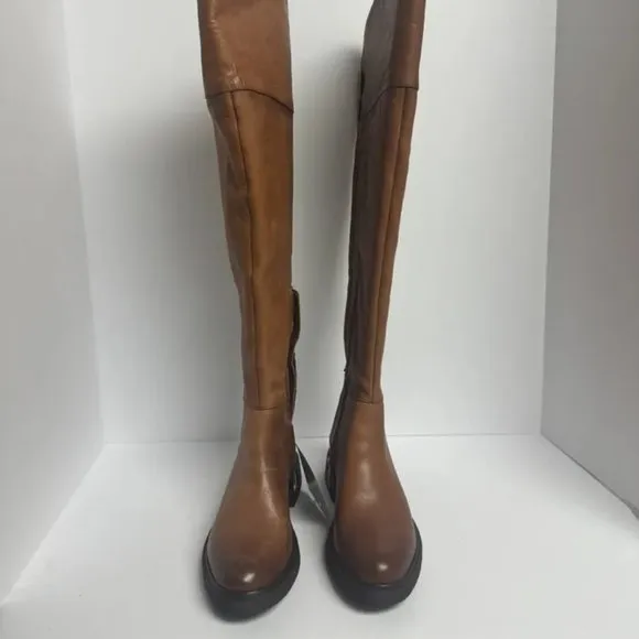 Franco Sarto Women's Battina Cognac Leather Over The Knee Boots, 7 M Wide Calf