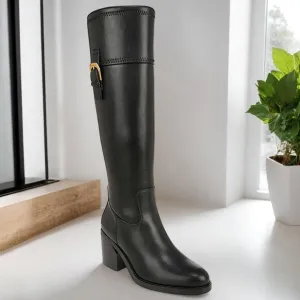 Franco Sarto Womens Faux Leather Round Toe Knee High Boots Black Size 9M NIB