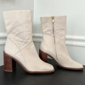 Franco Sarto Women’s Size 9.5M Stormy Leather Square Toe Putty Mid Calf Boots