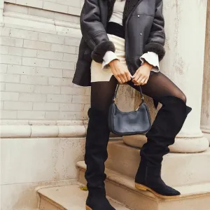 Free People Banks Over-The-Knee Black Suede Boots Sz 39.5