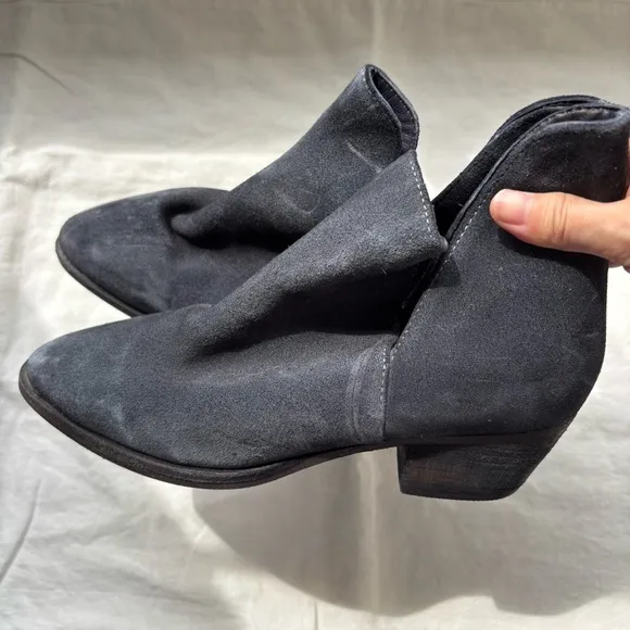 Free People Charm Double-V Ankle Bootie in Navy Suede
