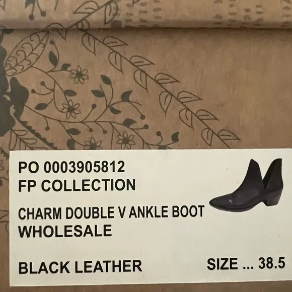 Free People Charm Double-V Ankle Booties in Black Leather, Size 38.5 New in Box