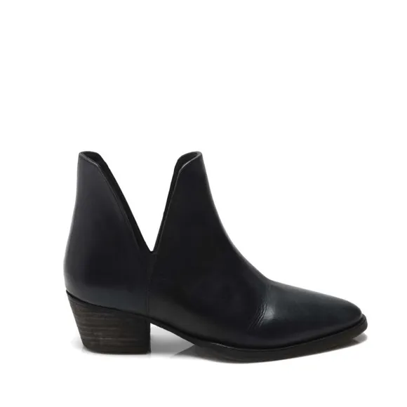 Free People Charm Double-V Ankle Booties in Black Leather, Size 38.5 New in Box