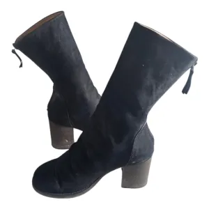 Free People Elle Block Heel Boots Black  Slouch Leather Size 6.5/37 EU