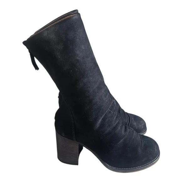 Free People Elle Block Heel Boots Black  Slouch Leather Size 6.5/37 EU