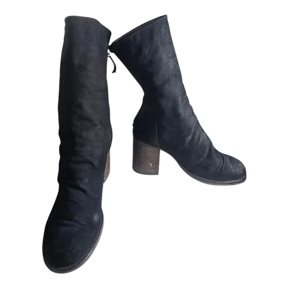 Free People Elle Block Heel Boots Black  Slouch Leather Size 6.5/37 EU