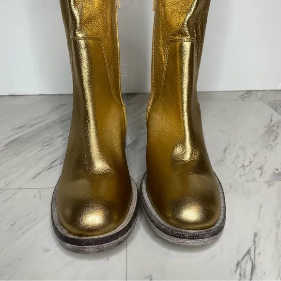 Free People Essential Gold Leather Tall Boot 38 1/2