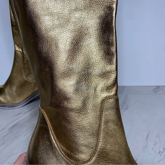 Free People Essential Gold Leather Tall Boot 38 1/2
