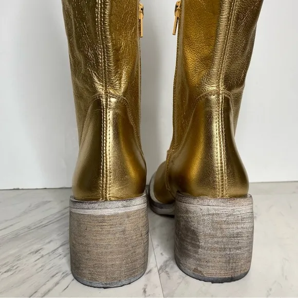 Free People Essential Gold Leather Tall Boot 38 1/2