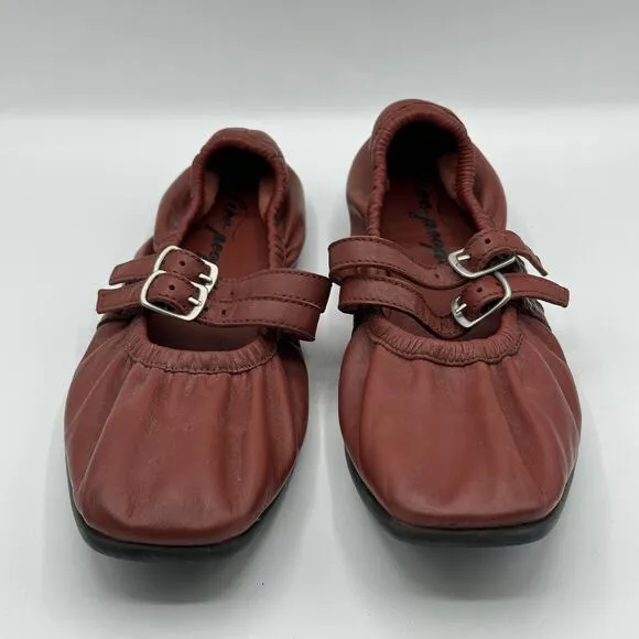 FREE PEOPLE Gemini Leather Mary Jane Strap Ballet Flats Rust Red
