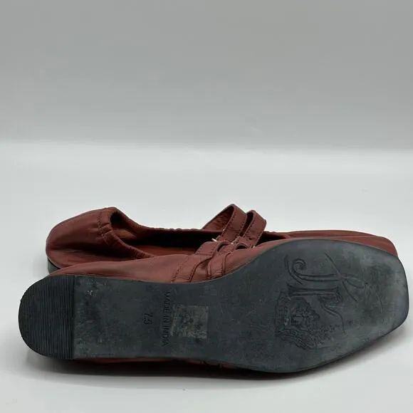 FREE PEOPLE Gemini Leather Mary Jane Strap Ballet Flats Rust Red