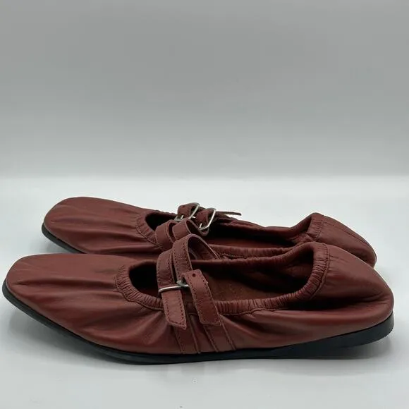 FREE PEOPLE Gemini Leather Mary Jane Strap Ballet Flats Rust Red