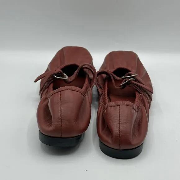 FREE PEOPLE Gemini Leather Mary Jane Strap Ballet Flats Rust Red