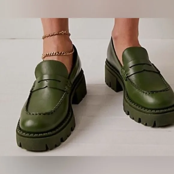 Free People Green Chunky Lyra Lug Sole Loafer Women’s Size EU39 U.S. 8.5-9