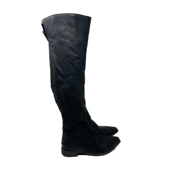 Free People Leather Brenna Black Over The Knee Boots 36.5