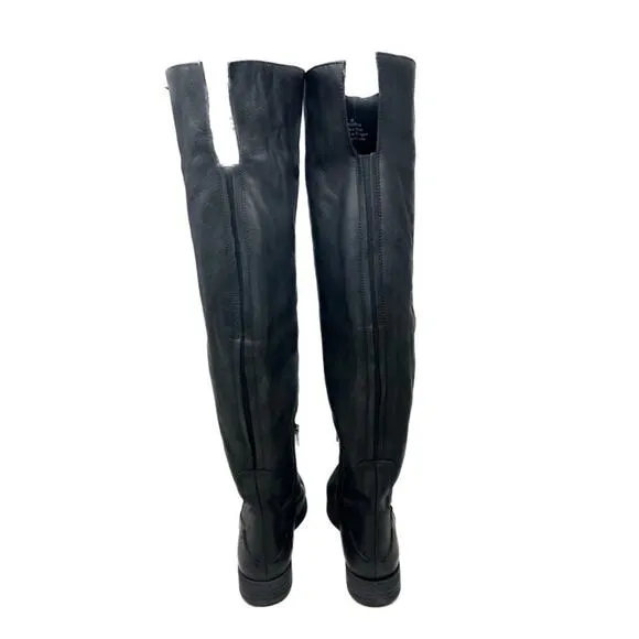 Free People Leather Brenna Black Over The Knee Boots 36.5