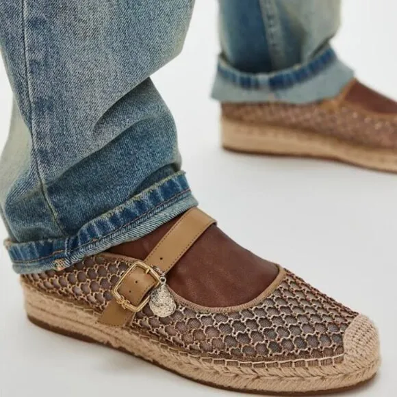 Free People Mackie Mesh Espadrilles Brushed Gold/Cyrus Tan - Brand New