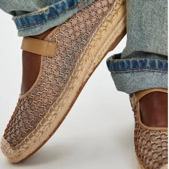 Free People Mackie Mesh Espadrilles Brushed Gold/Cyrus Tan - Brand New