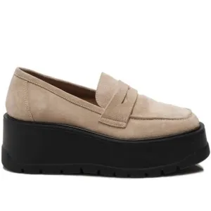 Free People Nico Platform Lug Sole Loafers In Cappuccino Suede NEW
