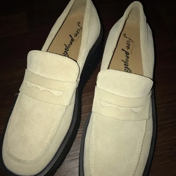 Free People Nico Platform Lug Sole Loafers In Cappuccino Suede NEW