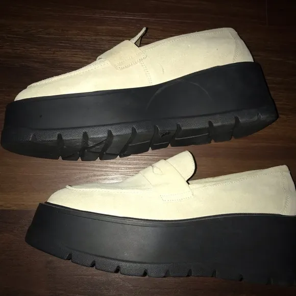 Free People Nico Platform Lug Sole Loafers In Cappuccino Suede NEW