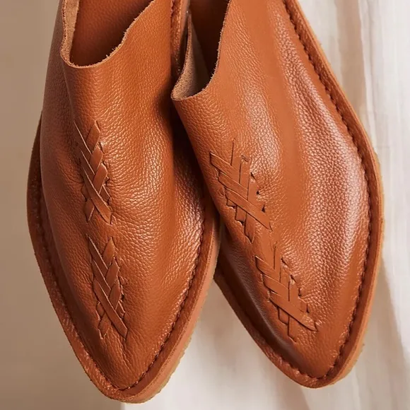 Free People Nova 6 Tan Soft Leather Slip-On Braided Backless Mules Clogs New