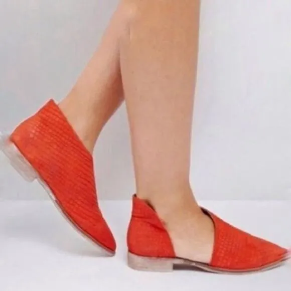 Free People royale red orange suede croc cutout flats Euro size 39 US 9