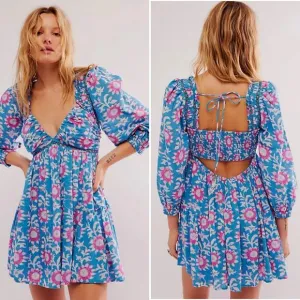 Free People Sacha Mini Dress in River Combo Blue, Pink Size XL Boho Spring NEW