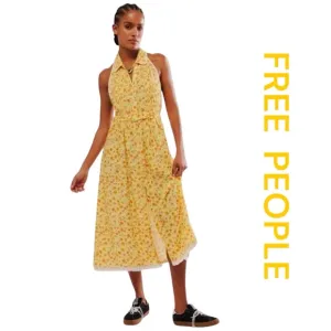 FREE PEOPLE Slice of Life Midi Dress in Lemon Sorbet Combo, Size M.