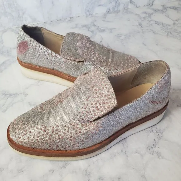 Free People Snake Eyes Loafers Womens 36 US 5.5 Metallic Silver Lavender Velvet