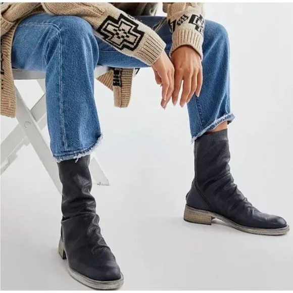 Free People Sutton Tight Slouch Genuine Leather Boots in Black 38