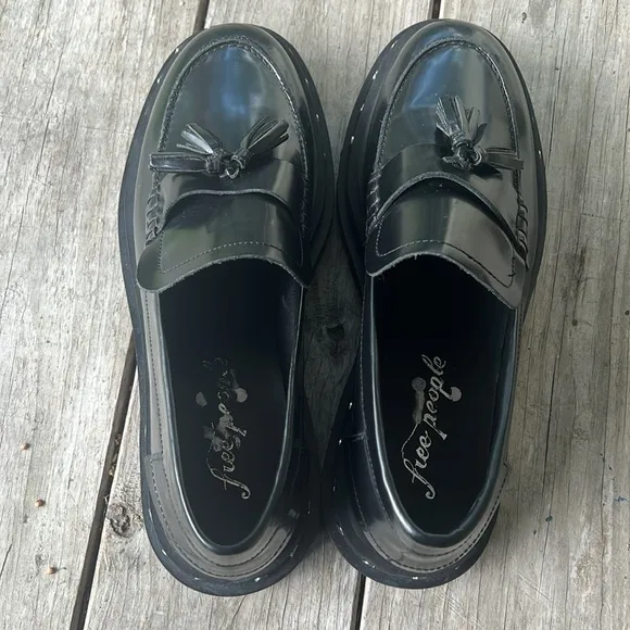 Free People Teagan Black Tassel Loafers | Studded Chunky Sole Platform | Size 11
