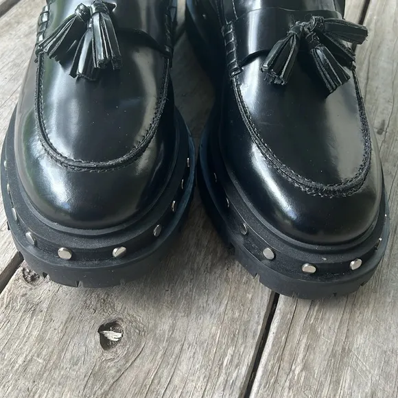 Free People Teagan Black Tassel Loafers | Studded Chunky Sole Platform | Size 11
