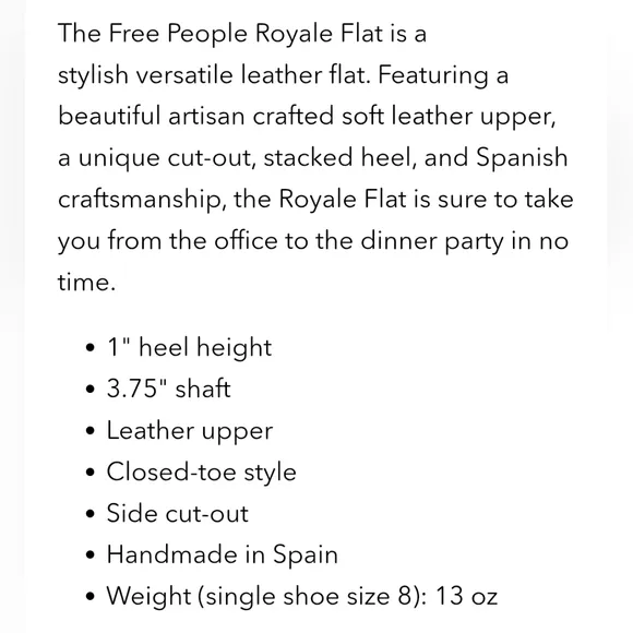 Free People Women's Royale Leather Flats Size 39