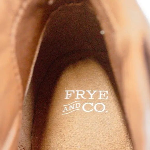 Frye &amp; Co Brown Booties Womens Size 8.5 Pointed Toe Ankle Boots Stacked Heel EUC