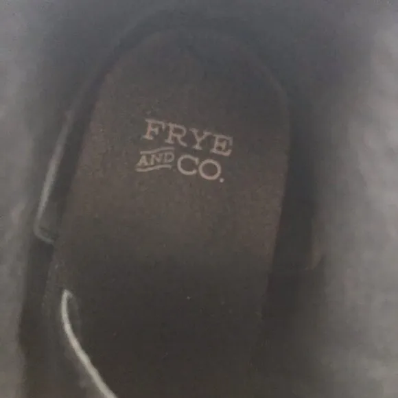 Frye &amp; Co Mens 13 Oliver Stacked Heel Boots Black Faux Leather Crossover Buckle