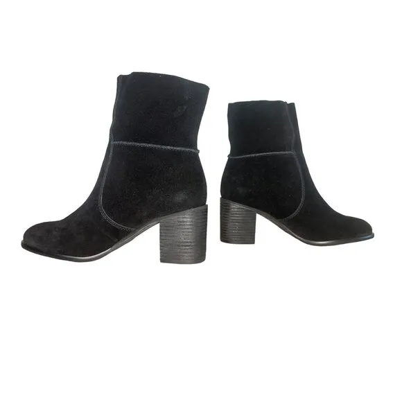 Frye &amp; Co Phoebe Suede Leather Boots Womens 8 Black Ankle 70s Retro Gothic Boho
