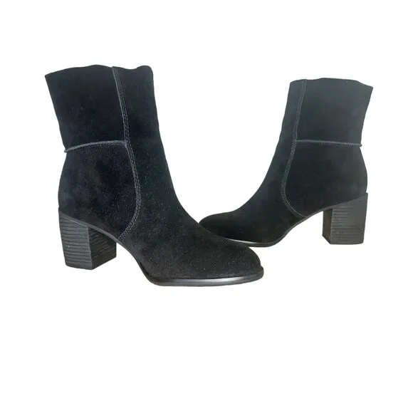 Frye &amp; Co Phoebe Suede Leather Boots Womens 8 Black Ankle 70s Retro Gothic Boho