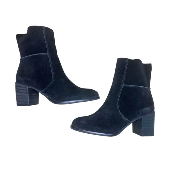 Frye &amp; Co Phoebe Suede Leather Boots Womens 8 Black Ankle 70s Retro Gothic Boho