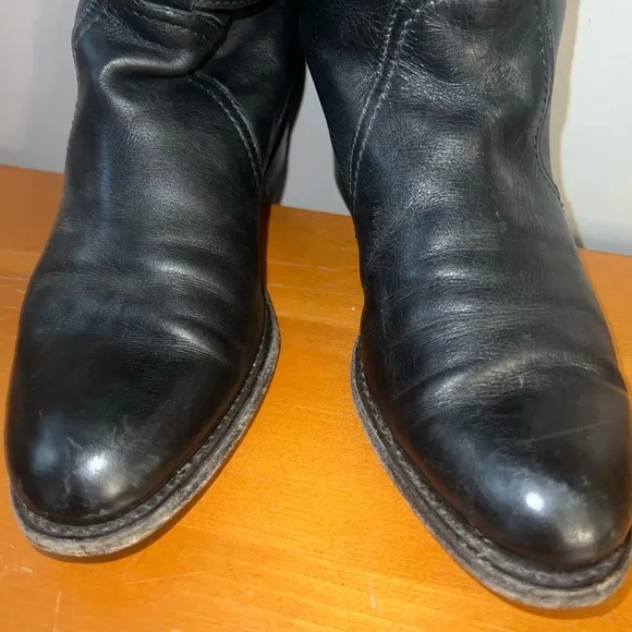 Frye &quot;Melissa&quot; Tall Wide Calf Boots Biker/Riding  Wms Sz 7 Black  Made Spain