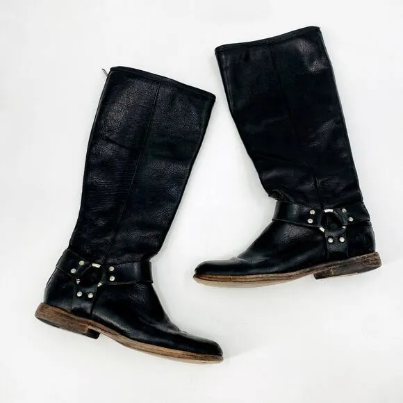 Frye Black Leather Calf Riding Boots