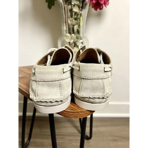 FRYE Briggs Boat Shoe Men's Grey Beige‎ Milkshake Suede Loafers Size 9.5