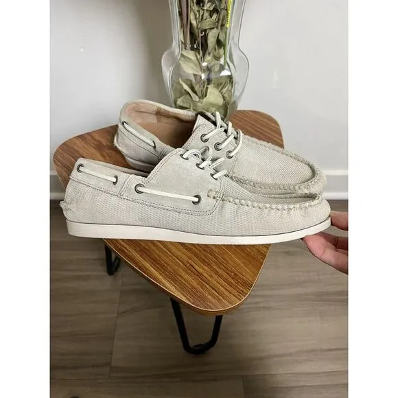 FRYE Briggs Boat Shoe Men's Grey Beige‎ Milkshake Suede Loafers Size 9.5