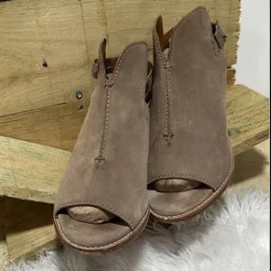 Frye Courtney Sling Back Suede Leather Boots Peep Toe Mule Stacked Heel Size 7