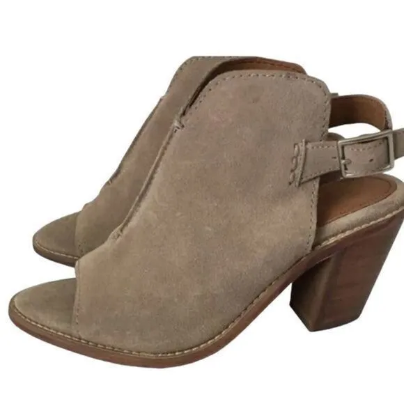 Frye Courtney Sling Back Suede Leather Boots Peep Toe Mule Stacked Heel Size 7