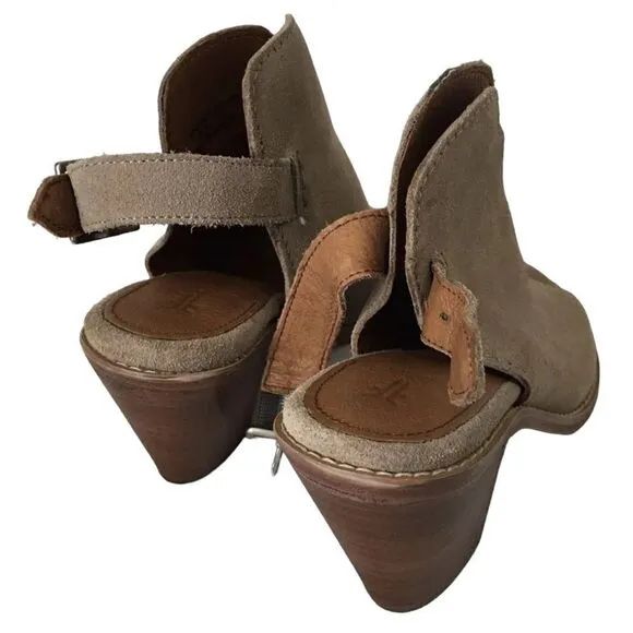 Frye Courtney Sling Back Suede Leather Boots Peep Toe Mule Stacked Heel Size 7