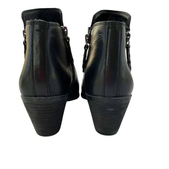 Frye Judith Double Zip Leather Almond Toe Block Heel Ankle Boots Black Size 7
