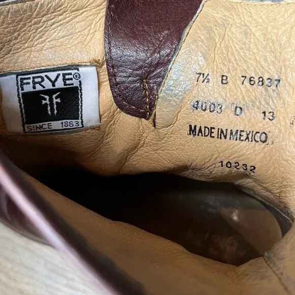 Frye Karla Engineer Boots Stacked Block Heel Leather Buckle Brown Women’s 7.5