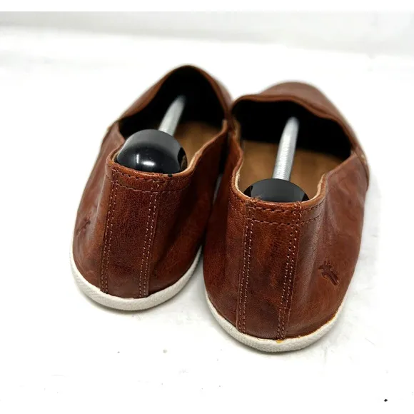 Frye Melanie Loafer 9.5 Slip-On Leather Shoes Round Toe Brown White Womens