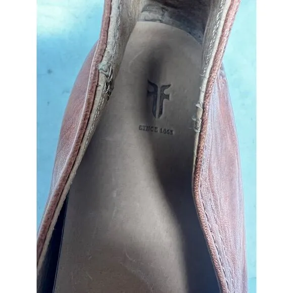 Frye Melanie Loafer 9.5 Slip-On Leather Shoes Round Toe Brown White Womens